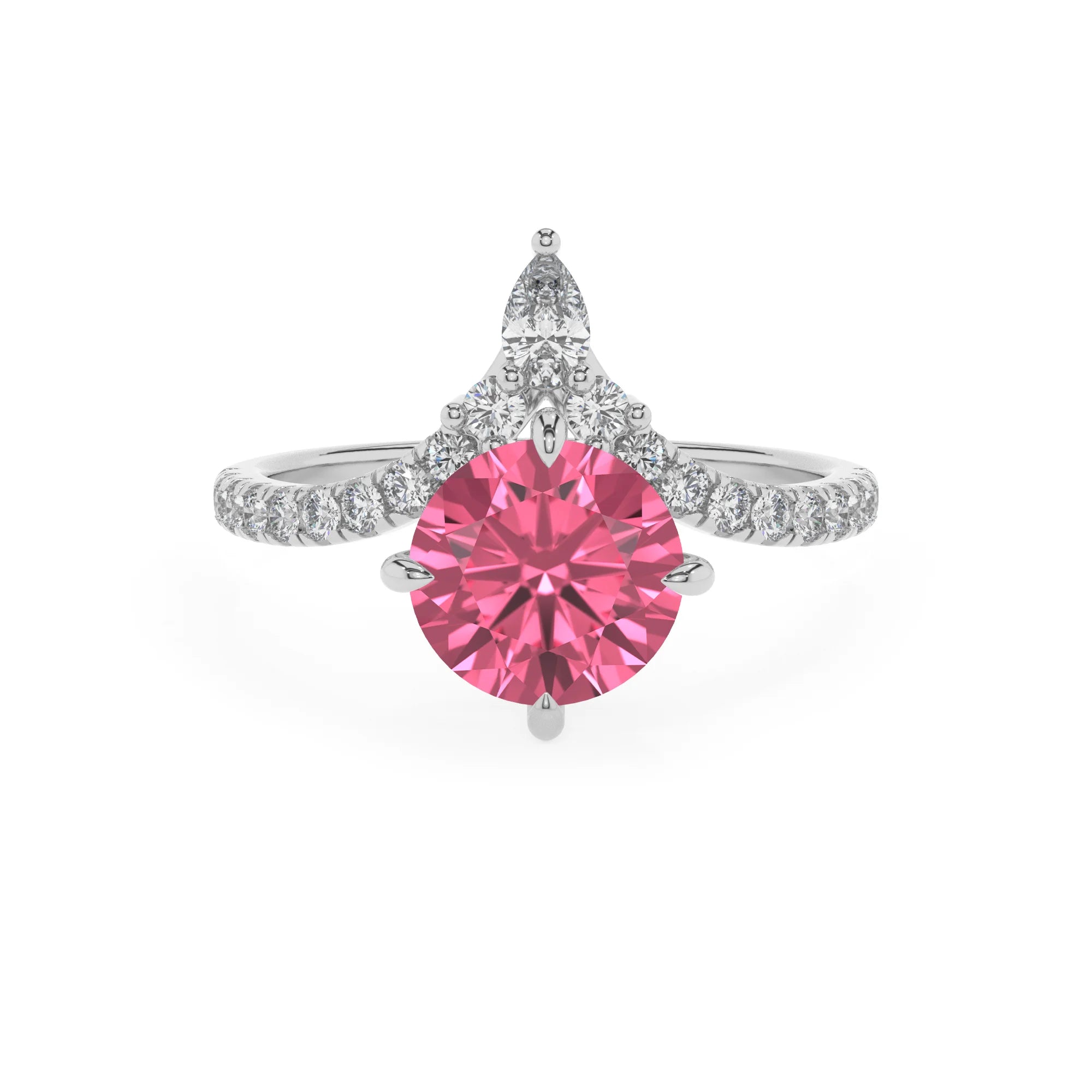 lab grown pink-tourmaline round solitaire rings in white gold 