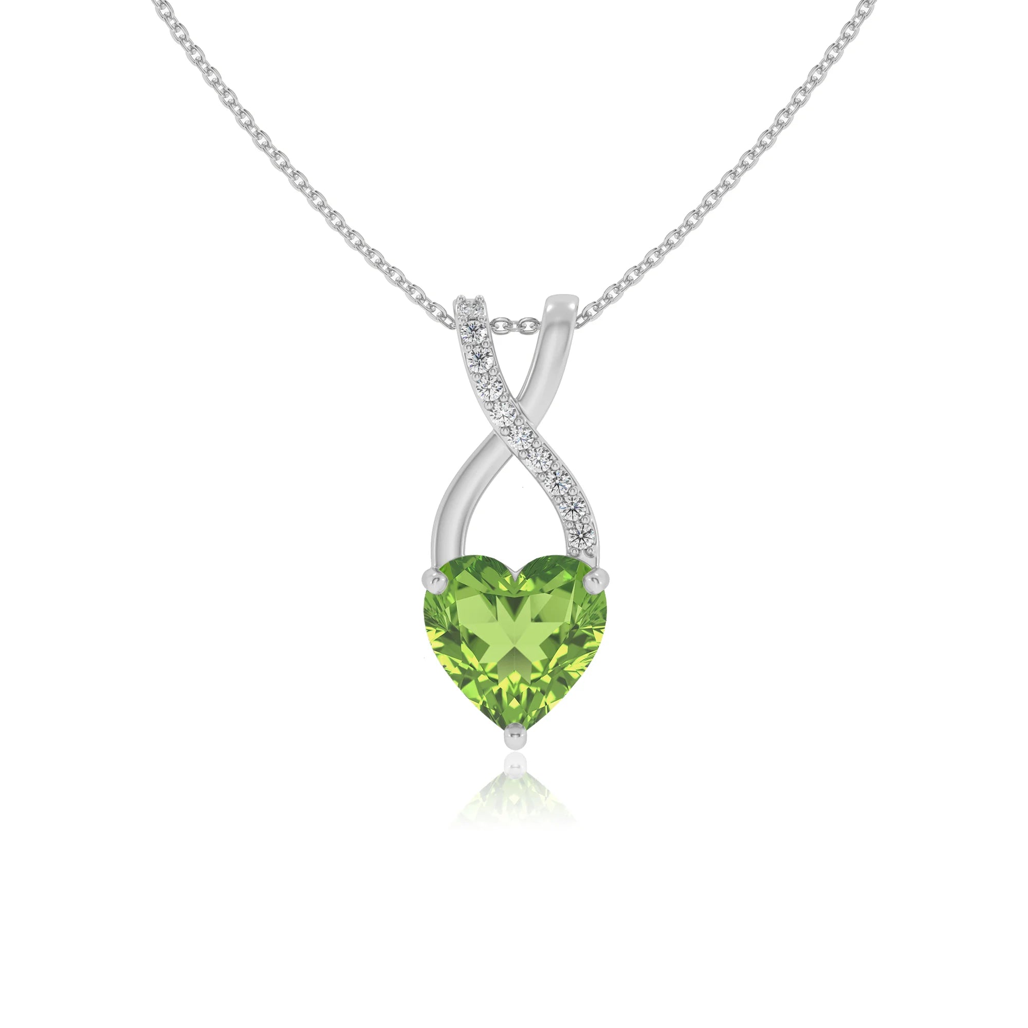natural peridot heart solitaire necklaces in white gold 