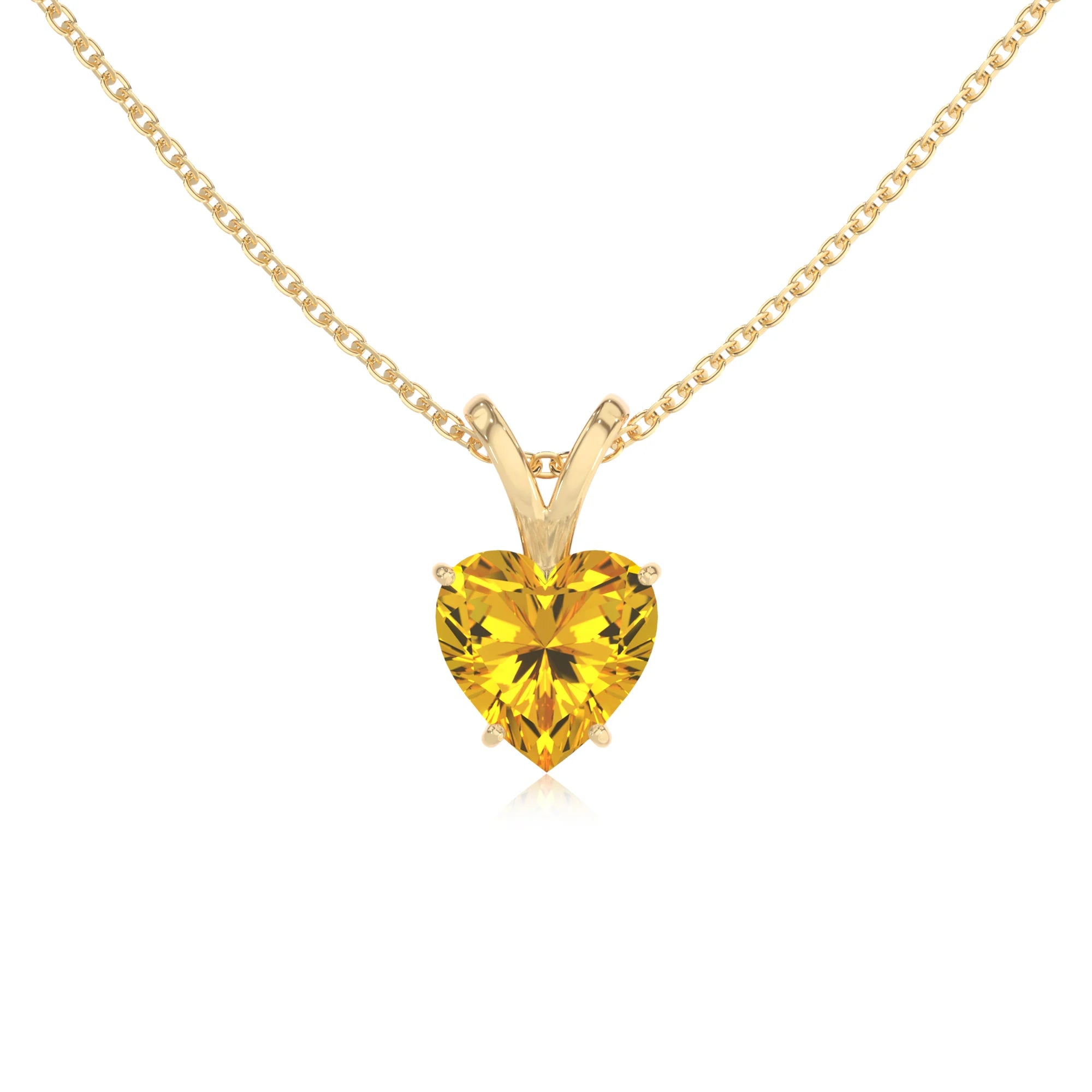 lab grown yellow-sapphire heart solitaire v-bale necklaces in yellow gold 