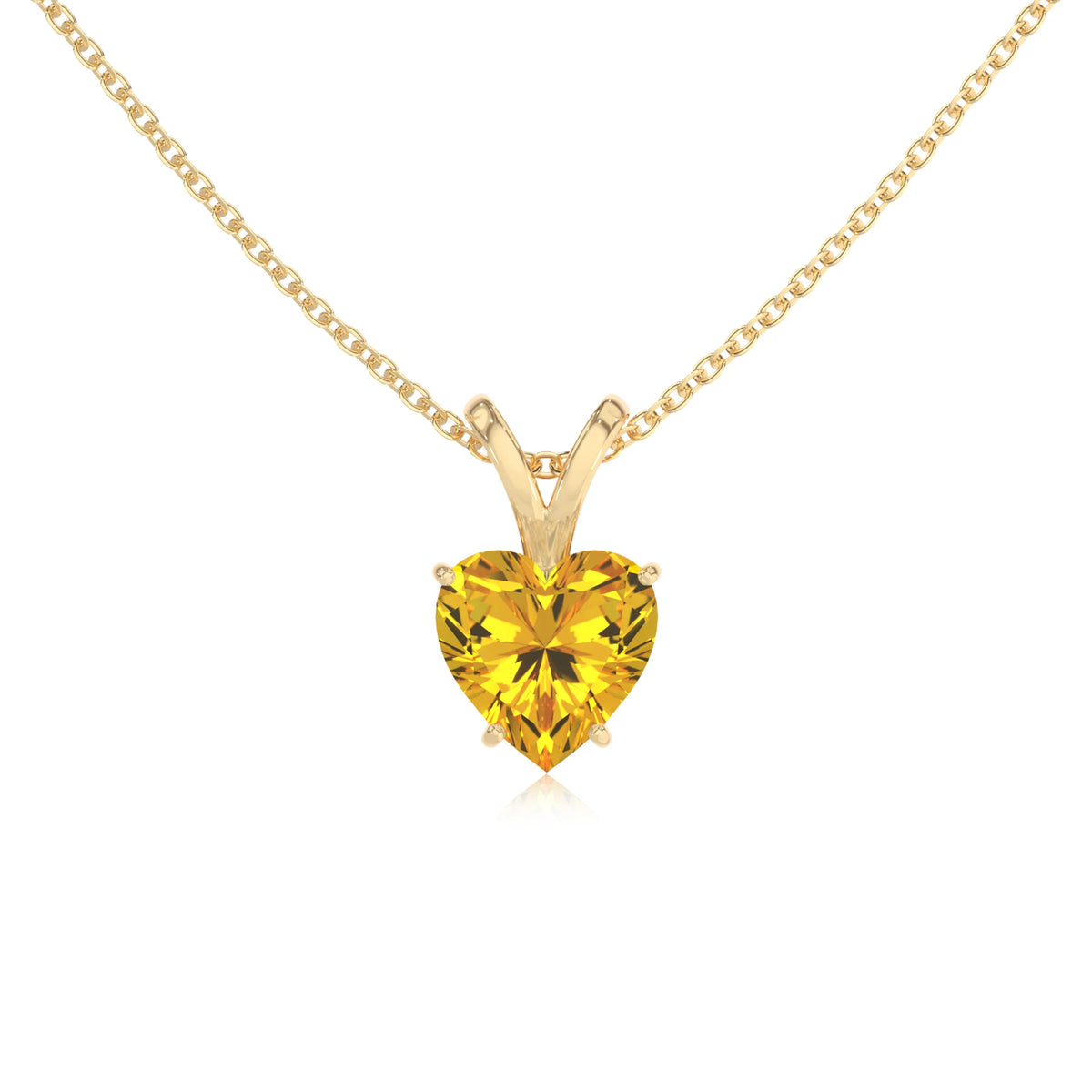 lab grown yellow-sapphire heart solitaire v-bale necklaces in yellow gold 