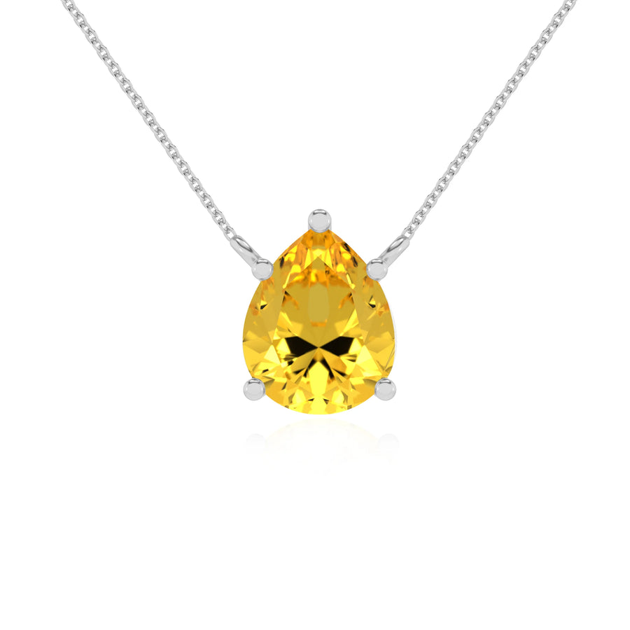 lab grown yellow-sapphire pear solitaire necklaces in white gold 
