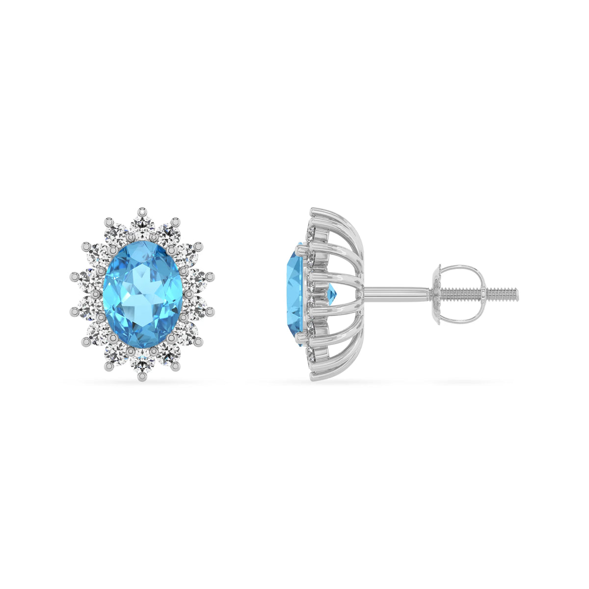 natural swiss blue topaz oval stud earrings in platinum 
