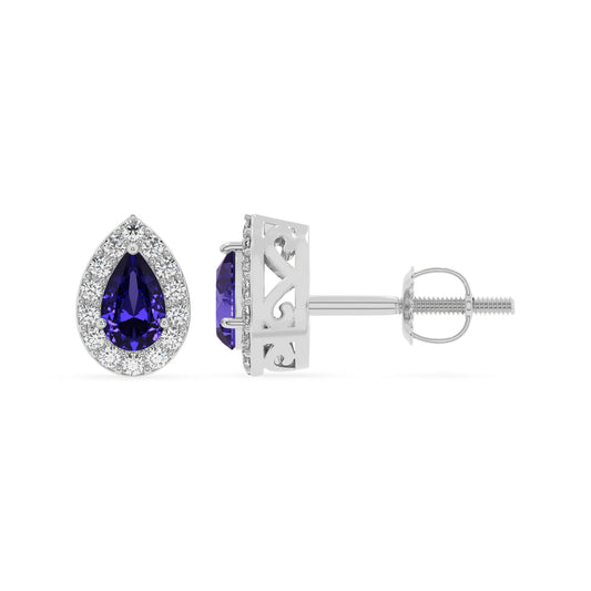 lab grown tanzanite pear stud earrings in platinum 