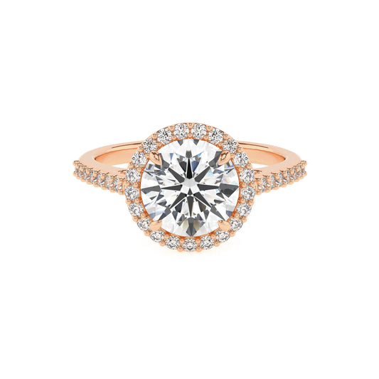 lab grown moissanite round solitaire rings in rose gold 