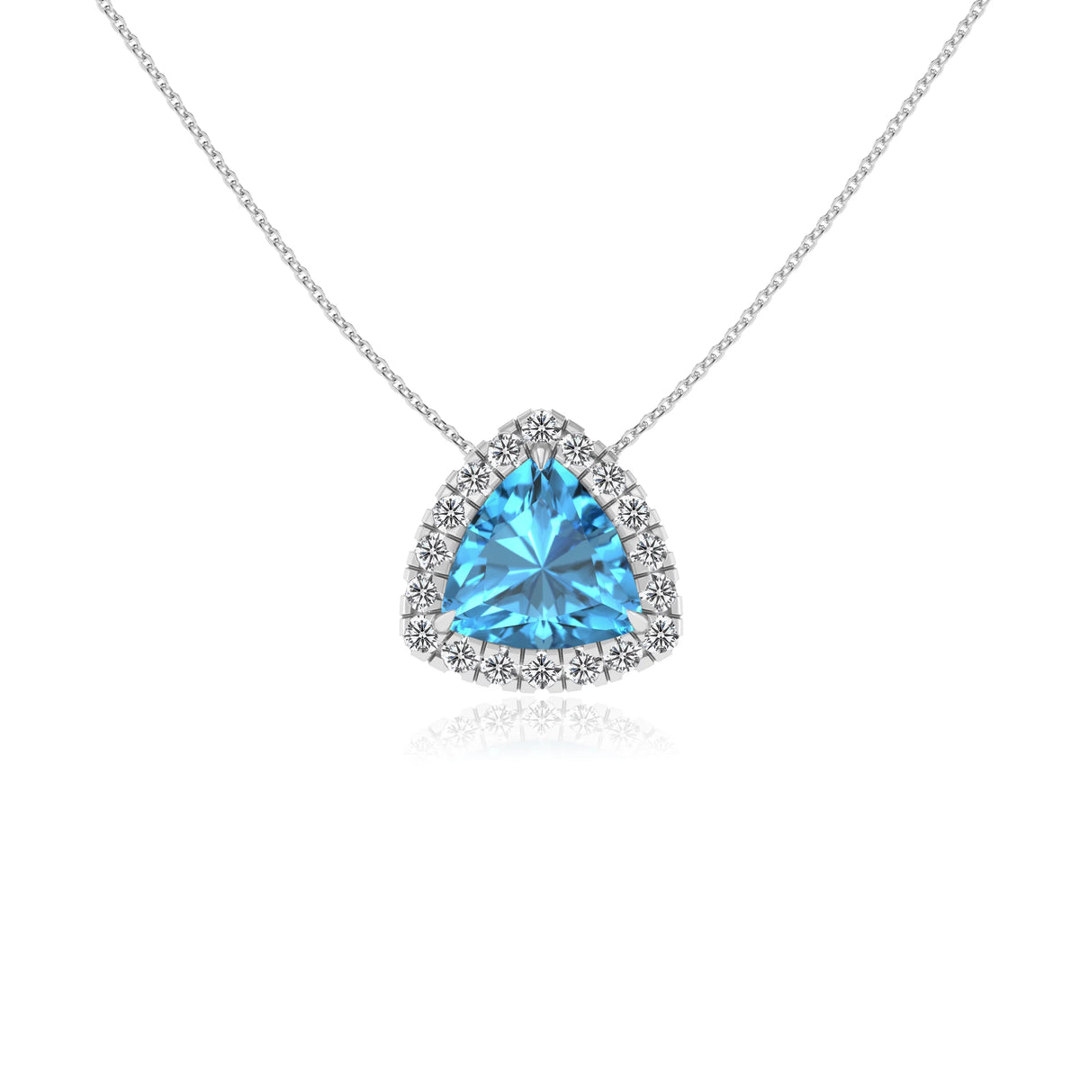 natural swiss blue topaz trillion solitaire necklaces in white gold 