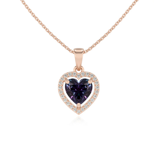 lab grown alexandrite heart solitaire necklaces in rose gold 
