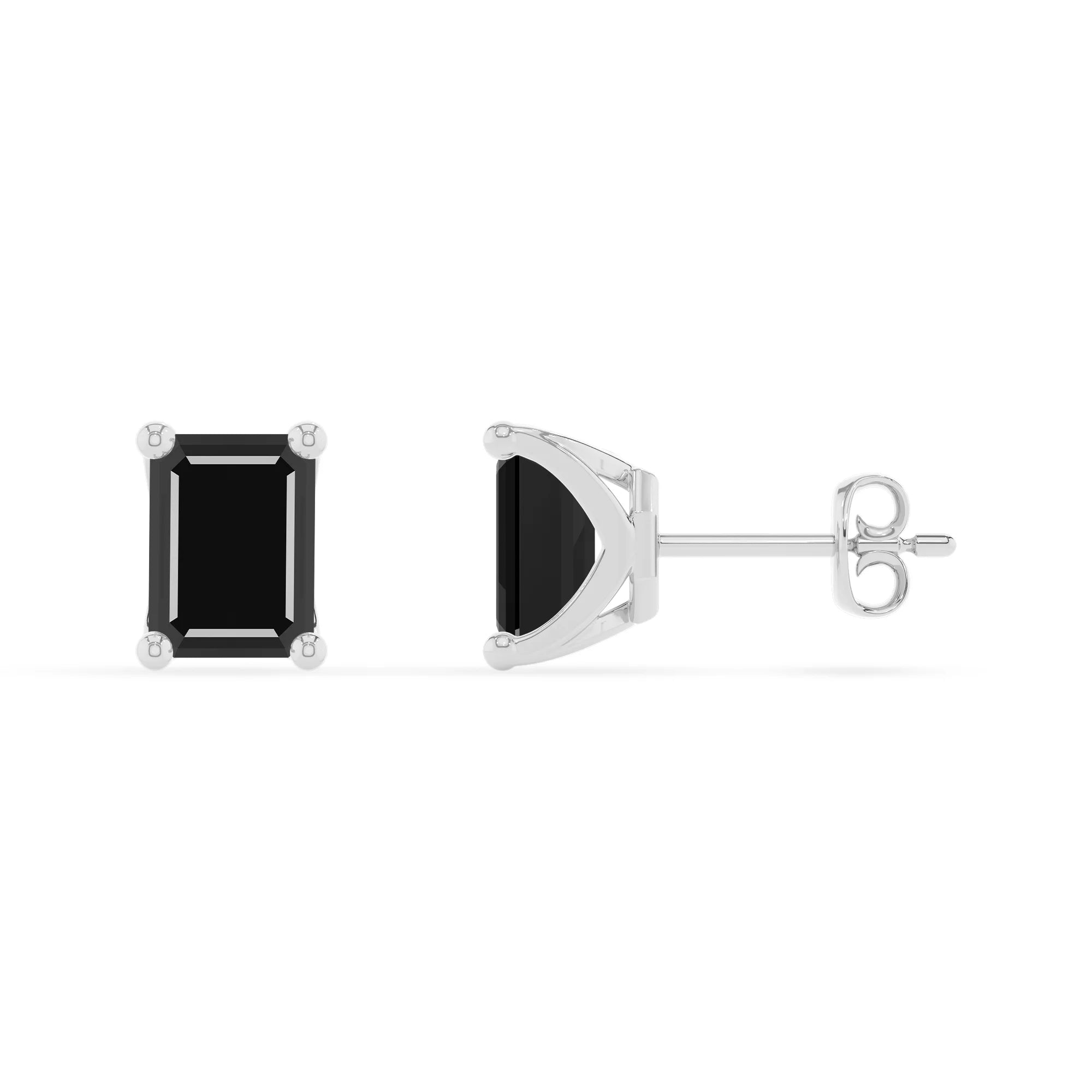 natural black onyx emerald cut stud earrings in platinum 