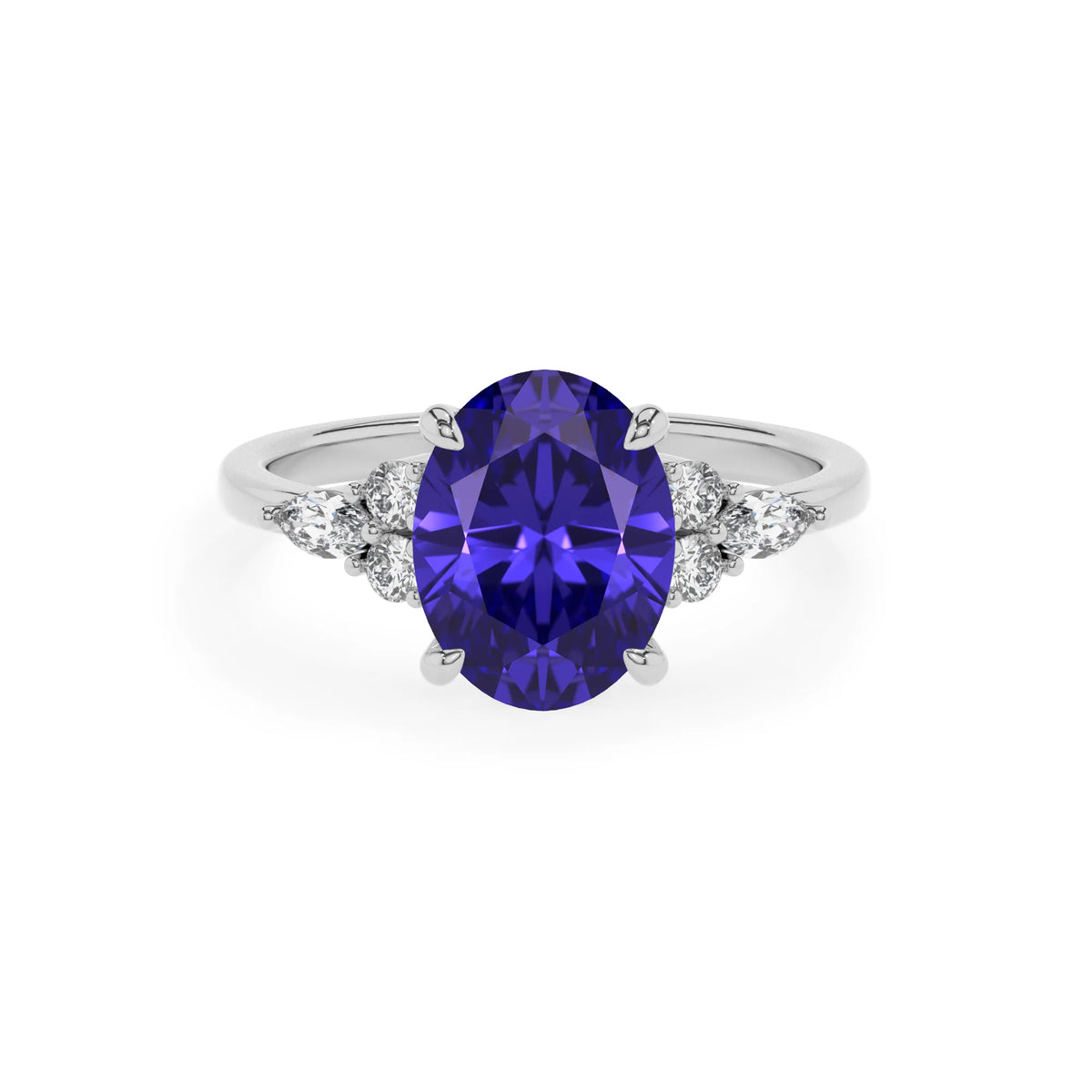 lab grown tanzanite oval solitaire rings in white gold 