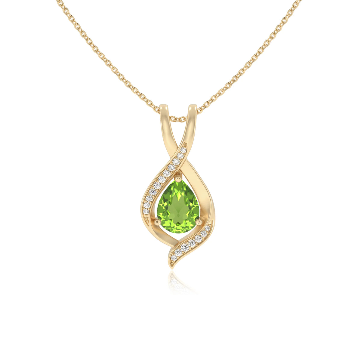 natural peridot pear solitaire necklaces in yellow gold 