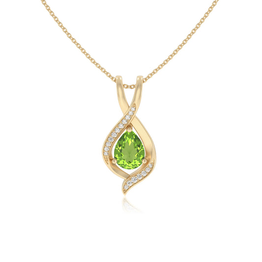 natural peridot pear solitaire necklaces in yellow gold 