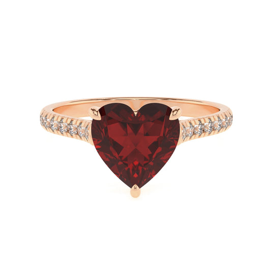natural garnet heart half eternity solitaire engagement rings in rose gold 