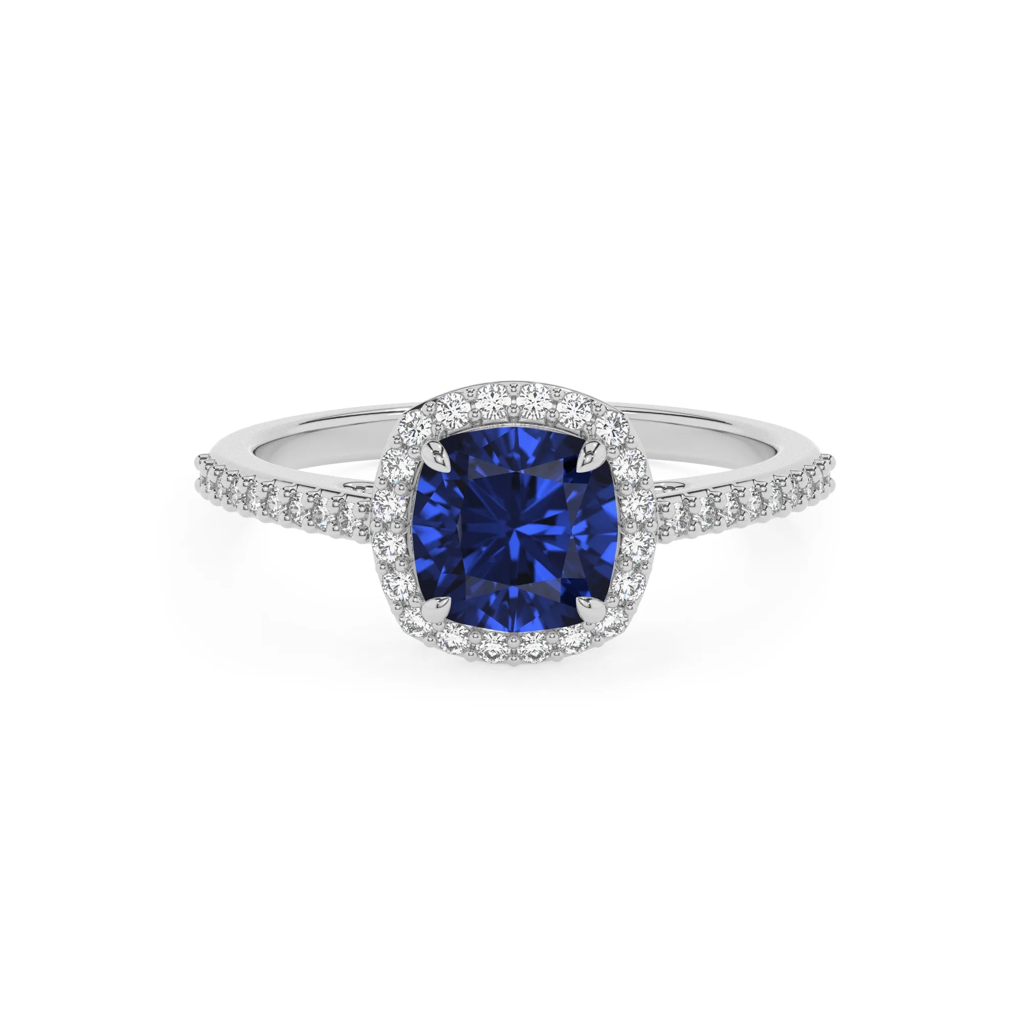 lab grown blue-sapphire cushion solitaire rings in white gold 