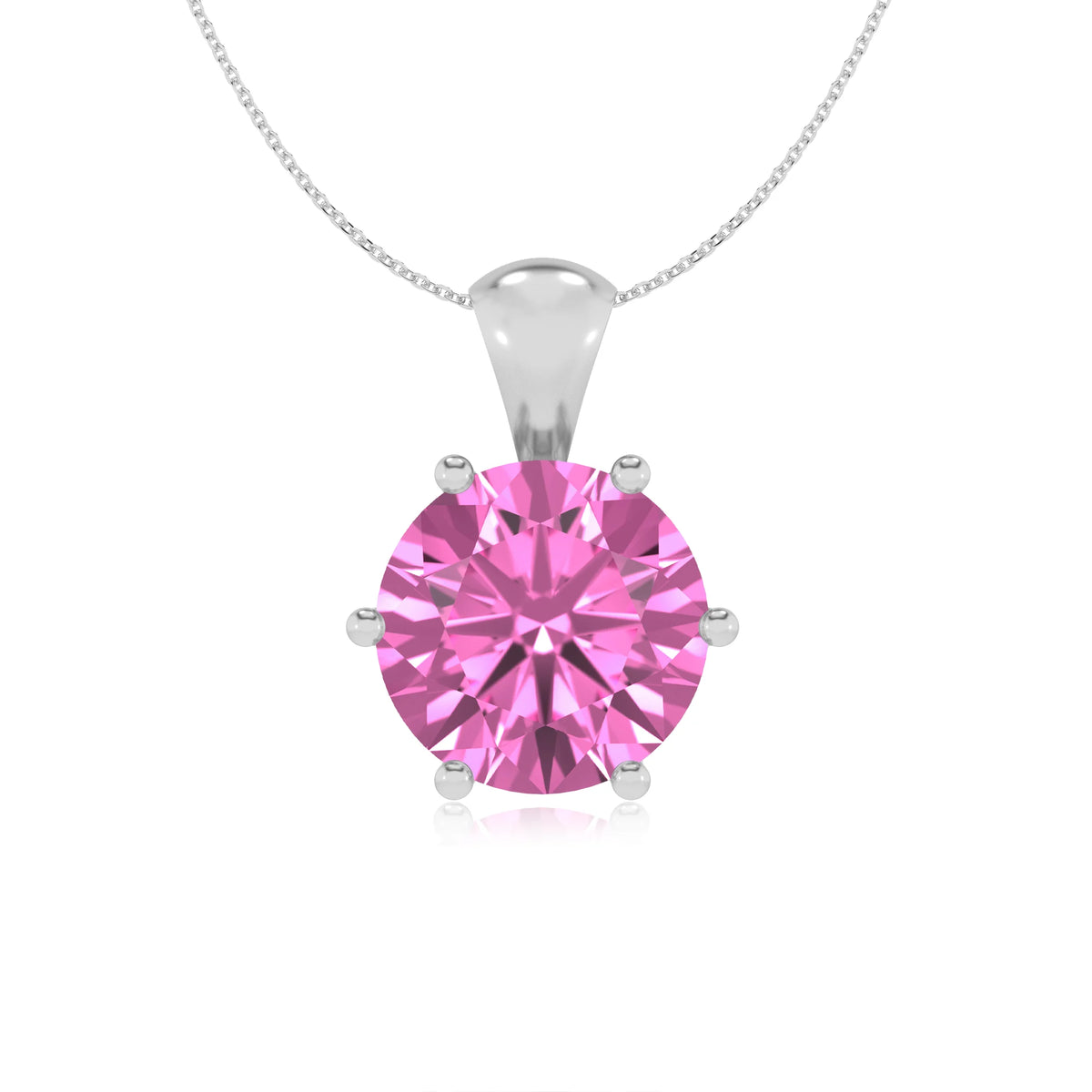 lab grown pink-sapphire round solitaire necklaces in sterling silver 