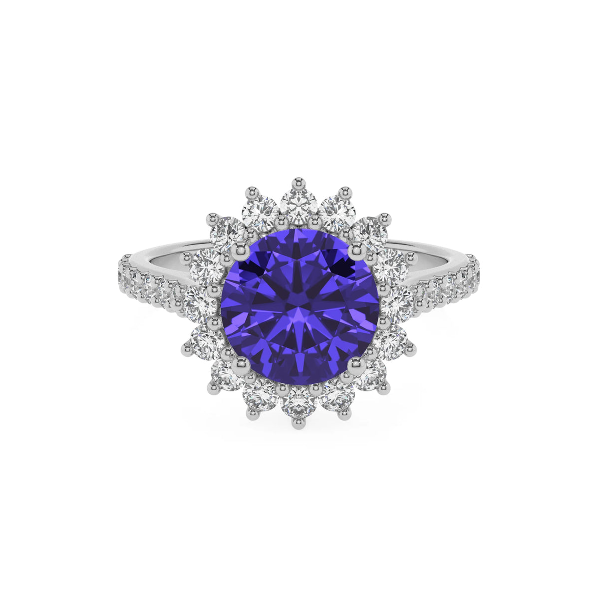 lab grown tanzanite round solitaire rings in platinum 