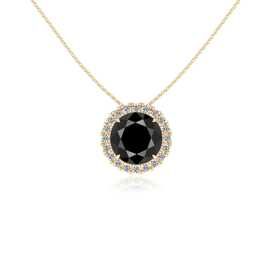 natural black onyx round solitaire necklaces in yellow gold 