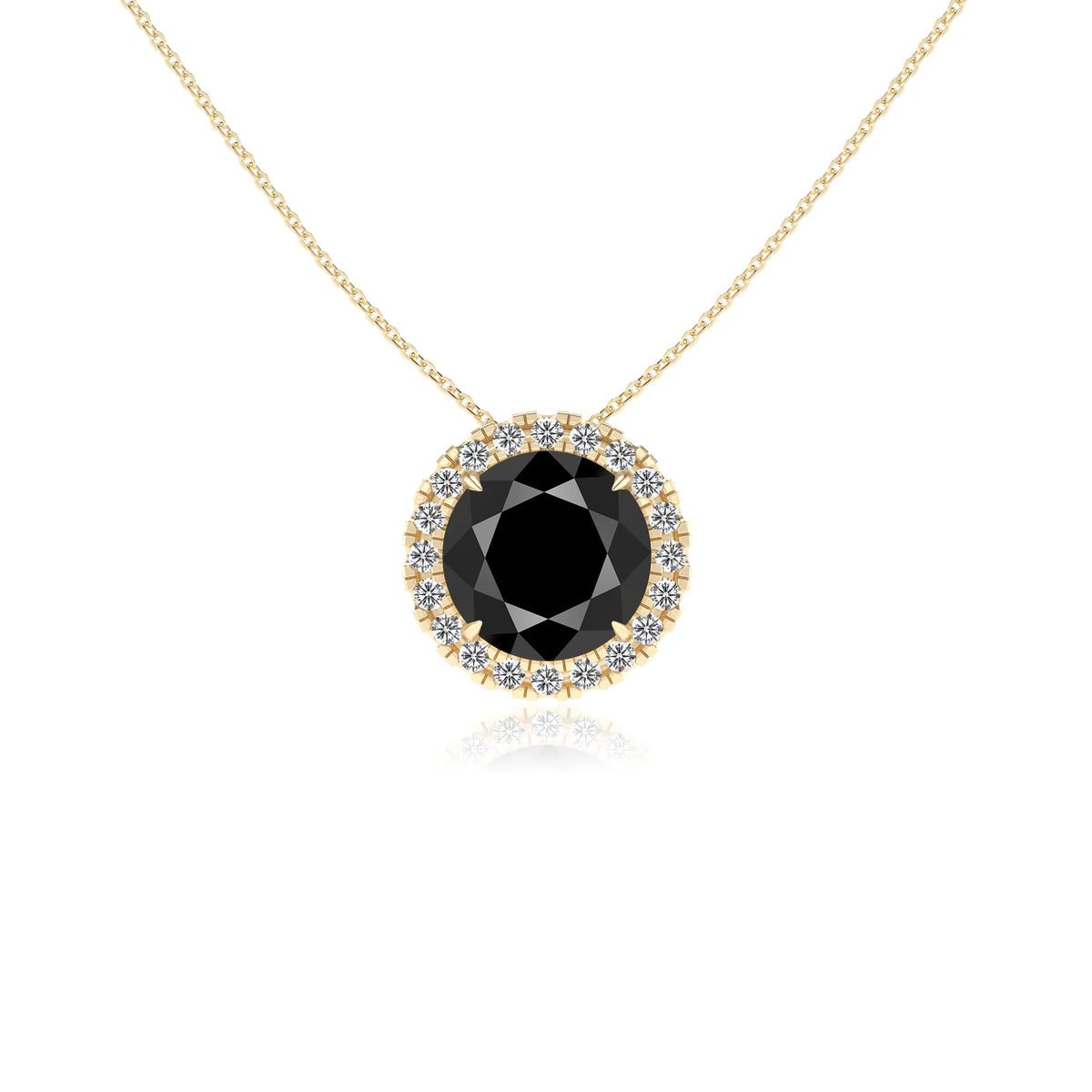 natural black onyx round solitaire necklaces in yellow gold 