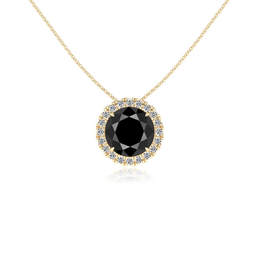natural black onyx round solitaire necklaces in yellow gold 