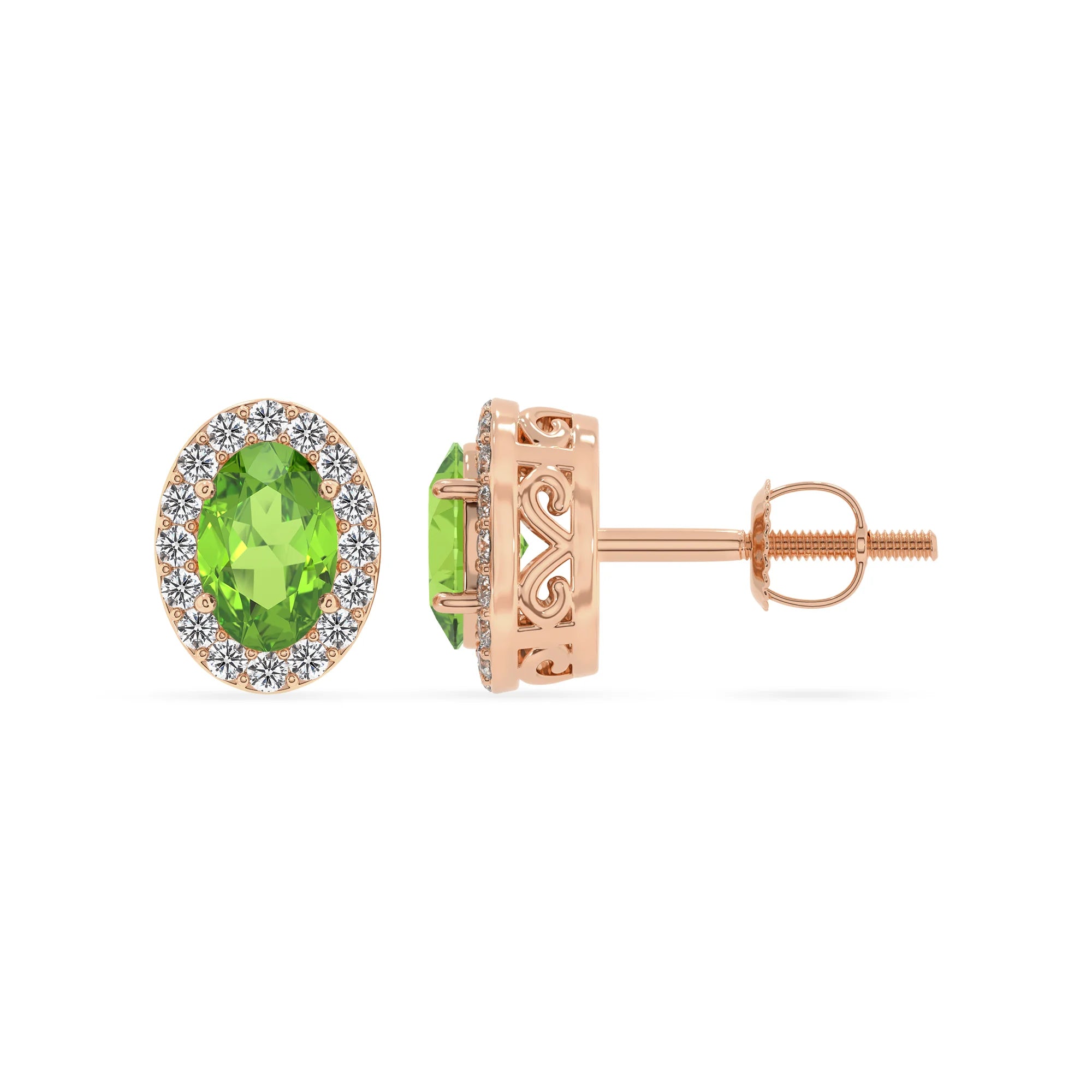 natural peridot oval stud earrings in rose gold 