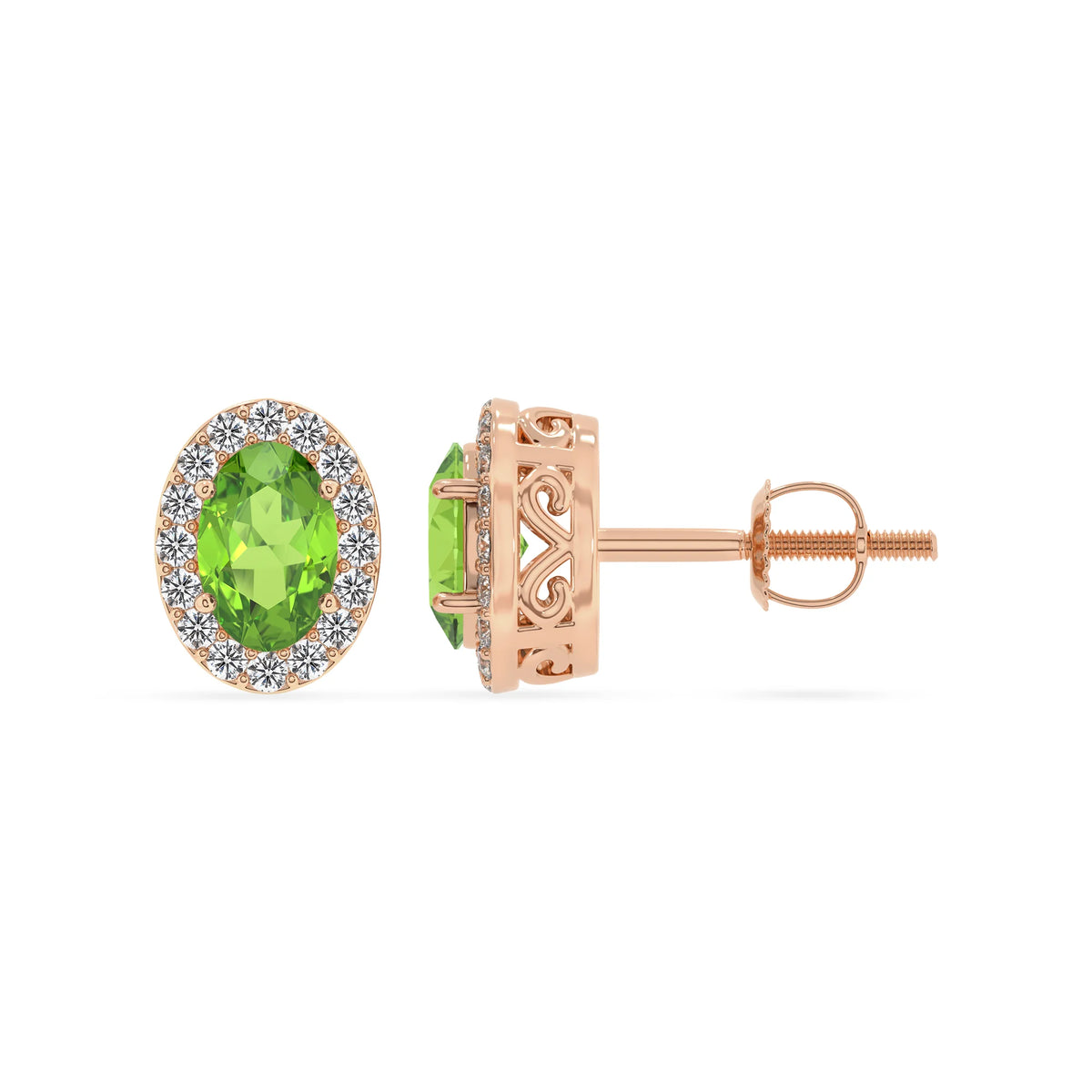 natural peridot oval stud earrings in rose gold 