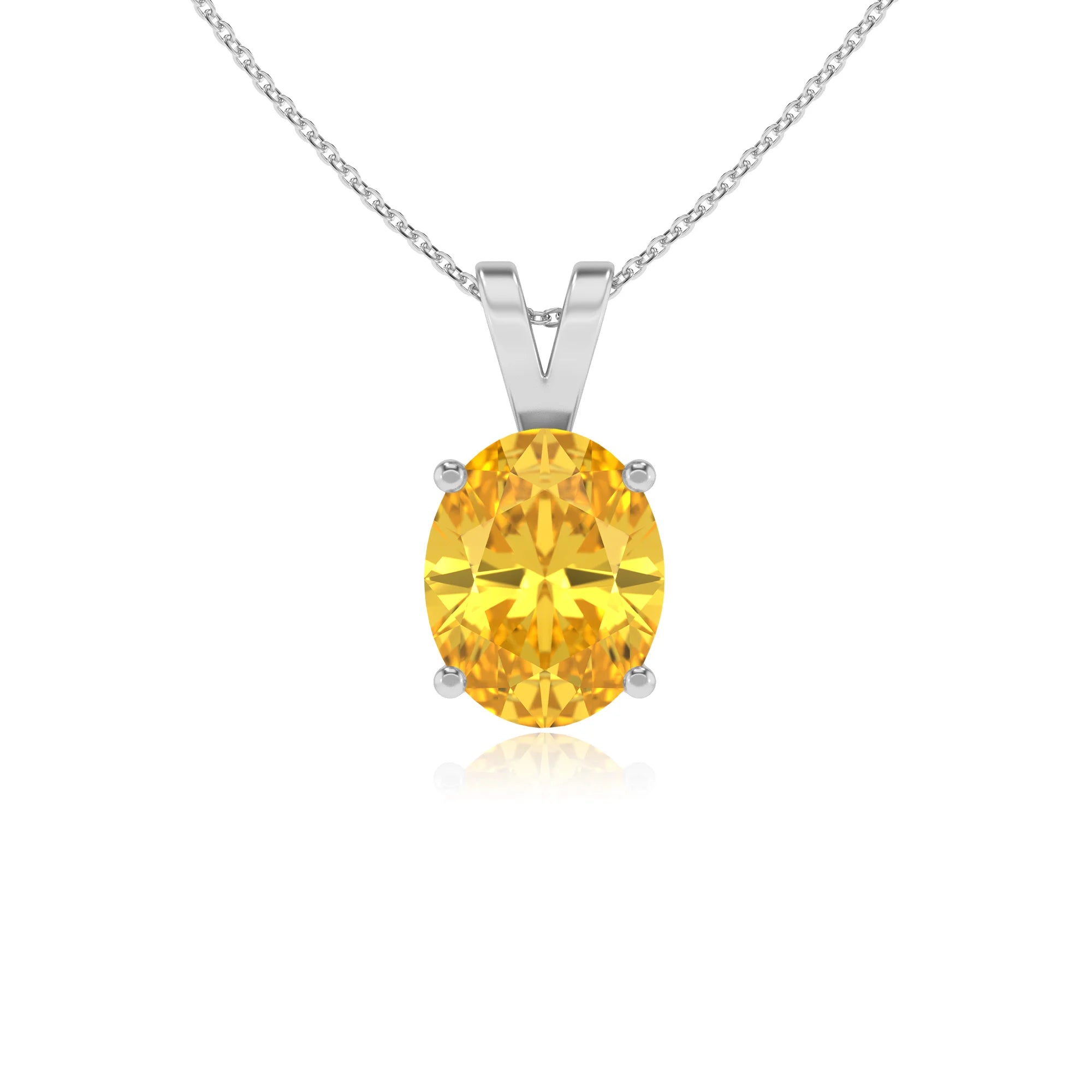 lab grown yellow-sapphire oval solitaire v-bale necklaces in white gold 