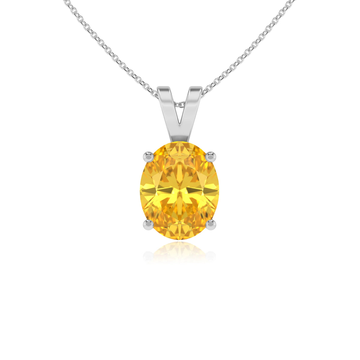 lab grown yellow-sapphire oval solitaire v-bale necklaces in white gold 