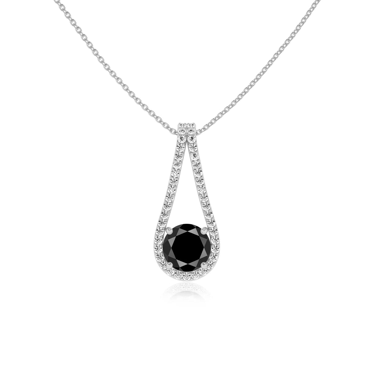 natural black-onyx round solitaire v-bale necklaces in platinum 