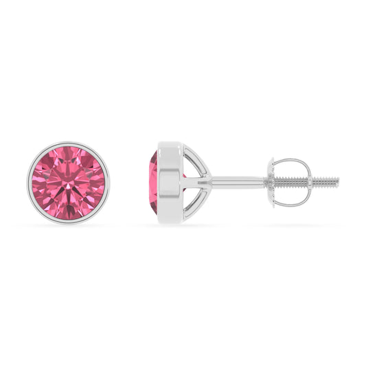 lab grown pink tourmaline round stud earrings in sterling silver 
