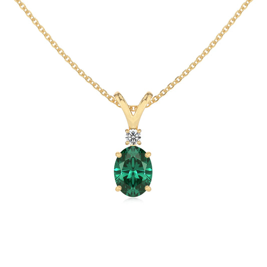 lab grown emerald oval solitaire v-bale necklaces in yellow gold 