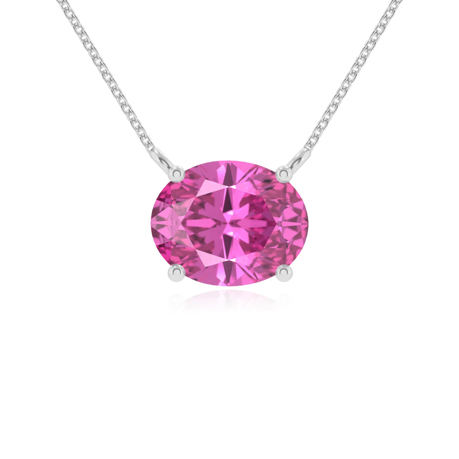 lab grown pink-sapphire oval solitaire necklaces in white gold 