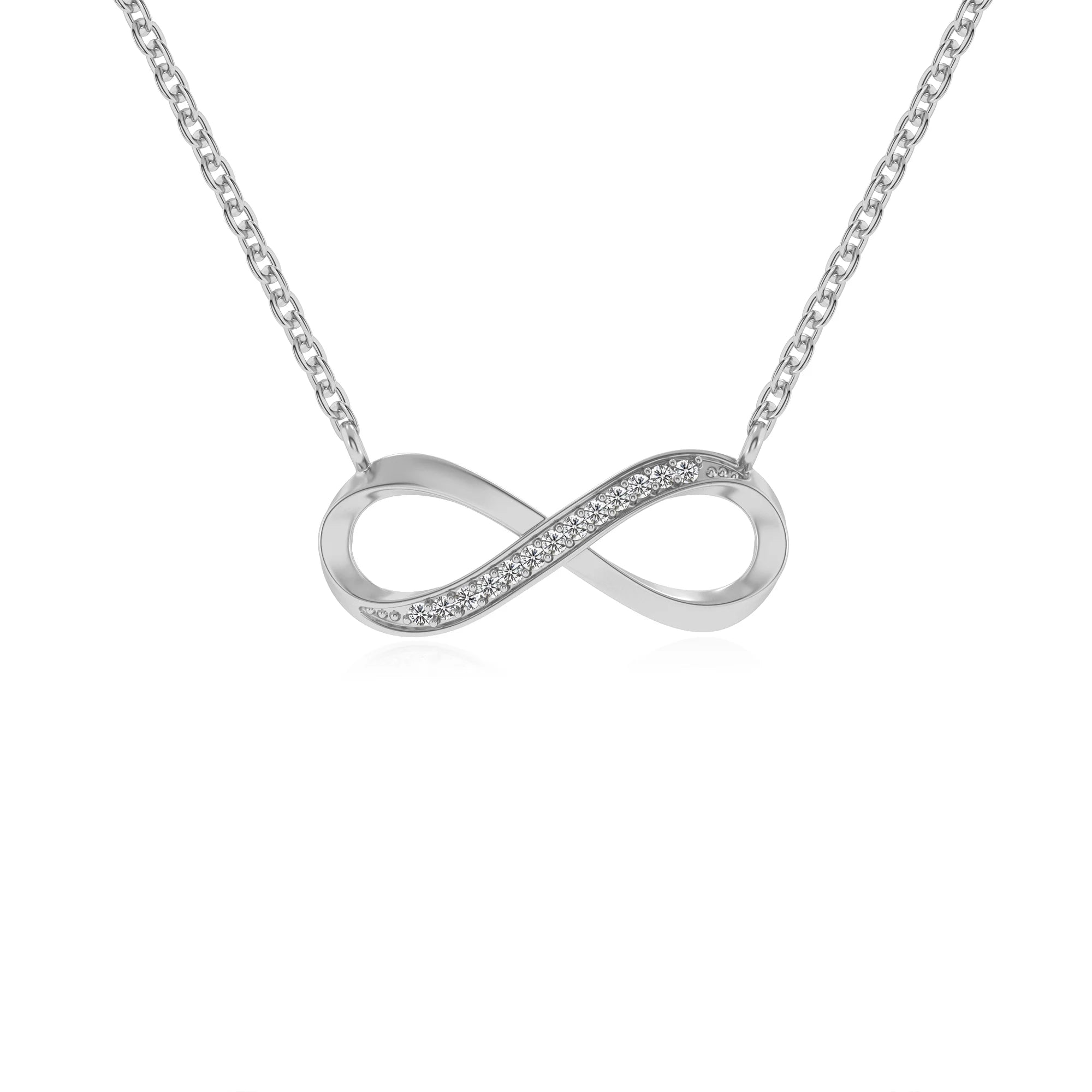 lab grown moissanite round infinity v-bale necklaces in sterling silver 