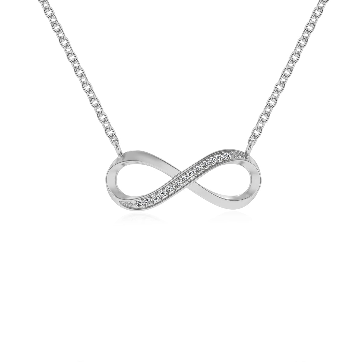 lab grown moissanite round infinity v-bale necklaces in sterling silver 