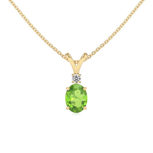 natural peridot oval solitaire v-bale necklaces in yellow gold 
