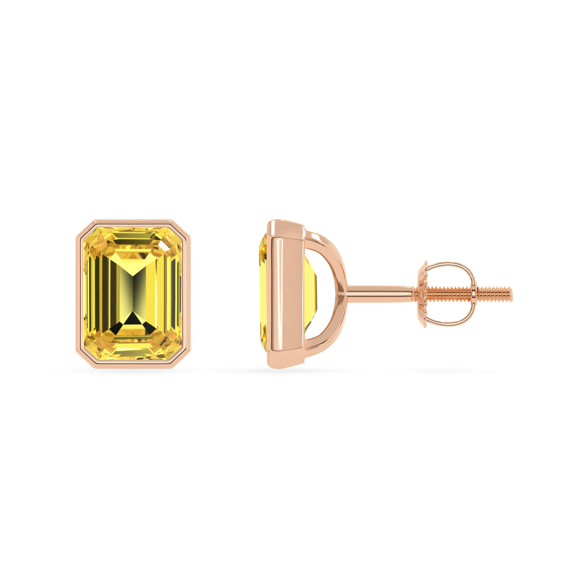 Lab Grown Yellow Sapphire Emerald-Cut Solitaire Stud Earrings