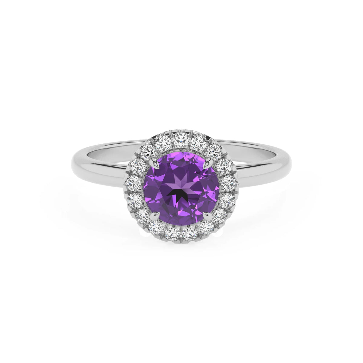 lab grown amethyst round solitaire rings in platinum 