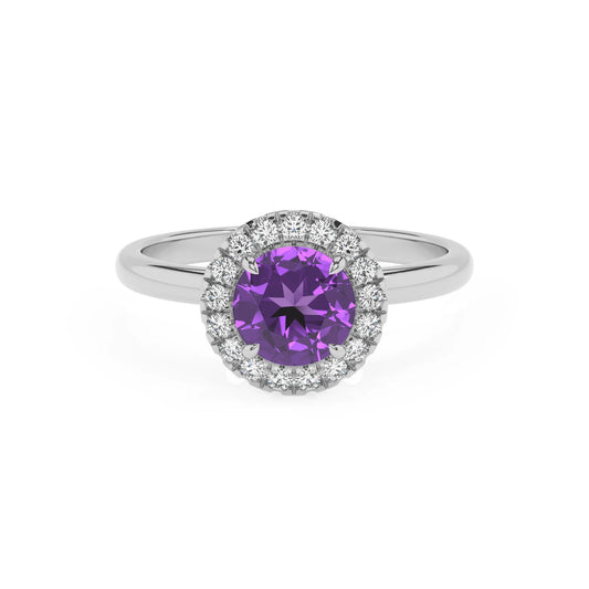 lab grown amethyst round solitaire rings in platinum 