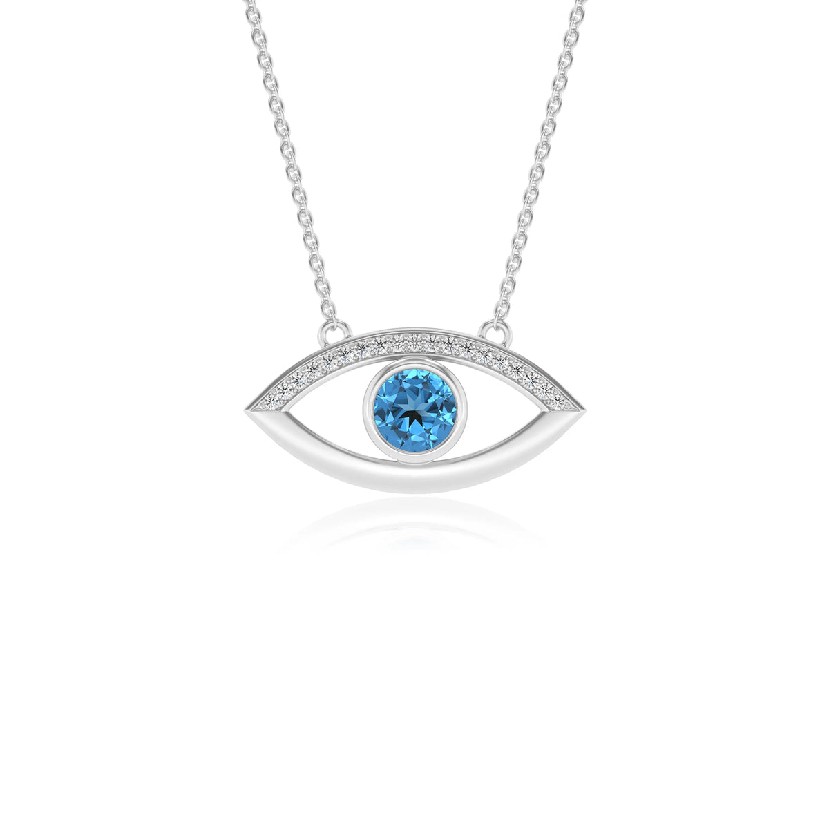 natural swiss-blue-topaz round solitaire necklaces in platinum 