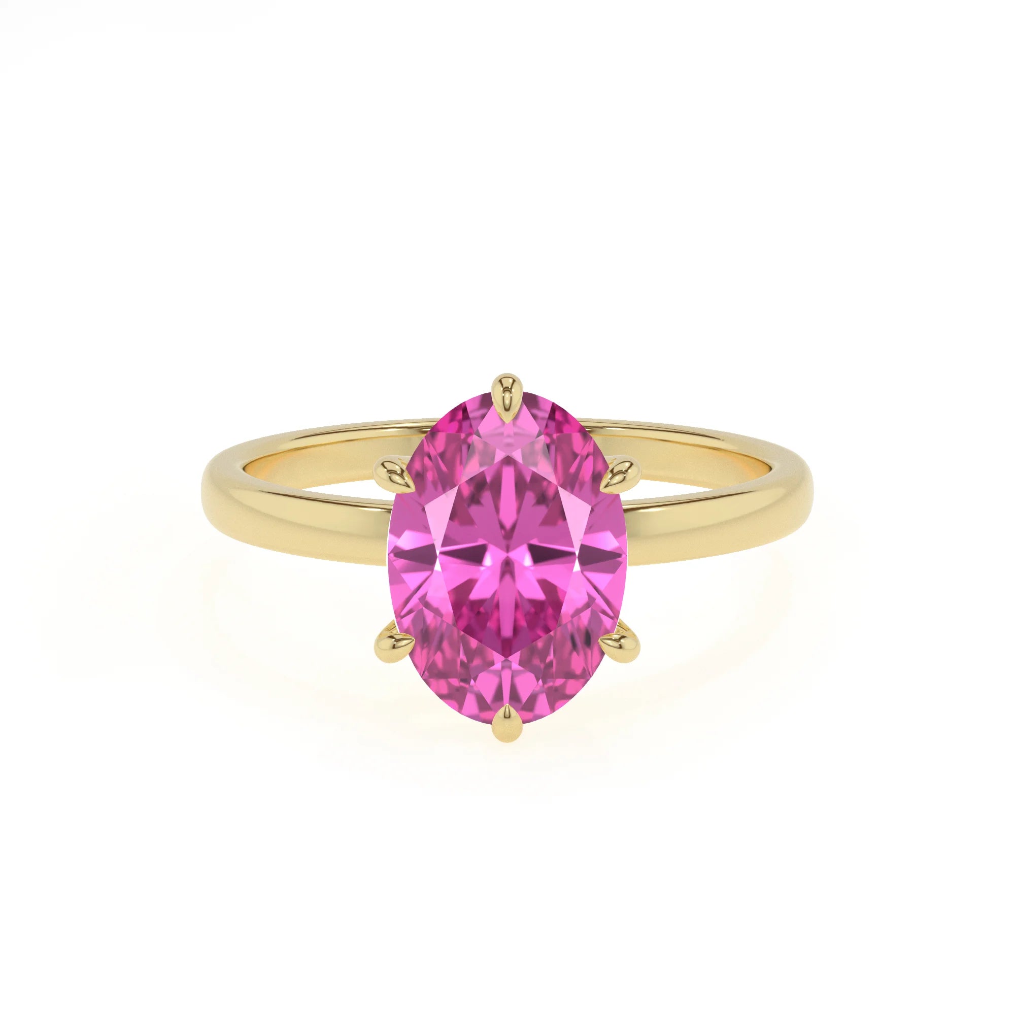 lab grown pink-sapphire oval solitaire rings in yellow gold 