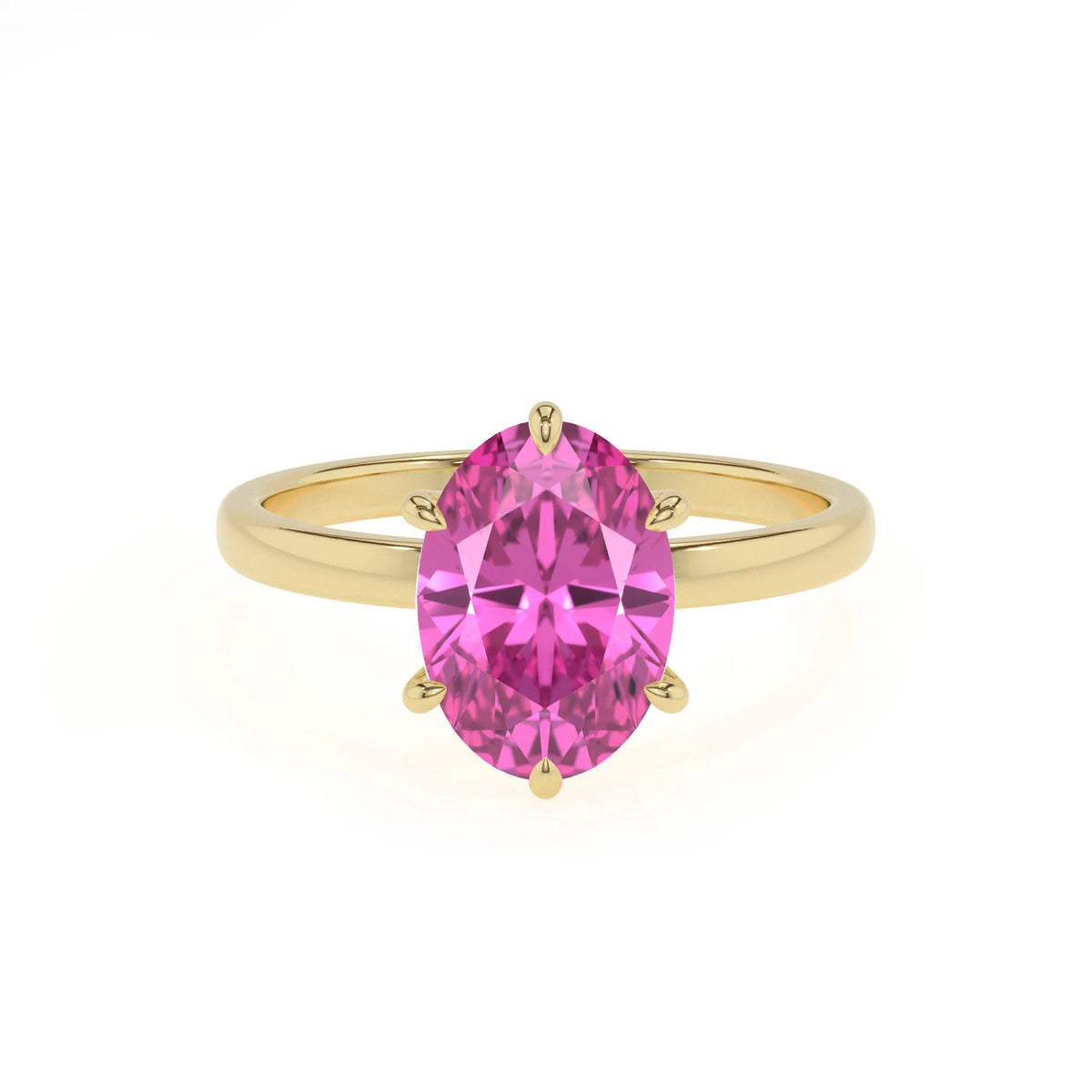 lab grown pink-sapphire oval solitaire rings in yellow gold 