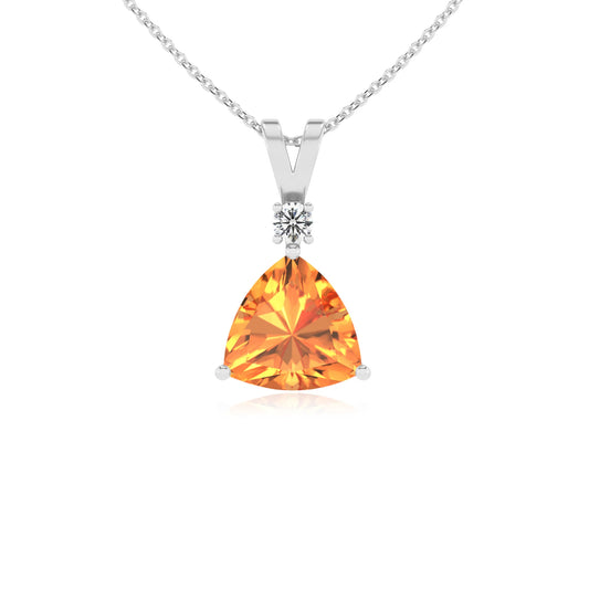 lab grown citrine trillion solitaire v-bale necklaces in white gold 