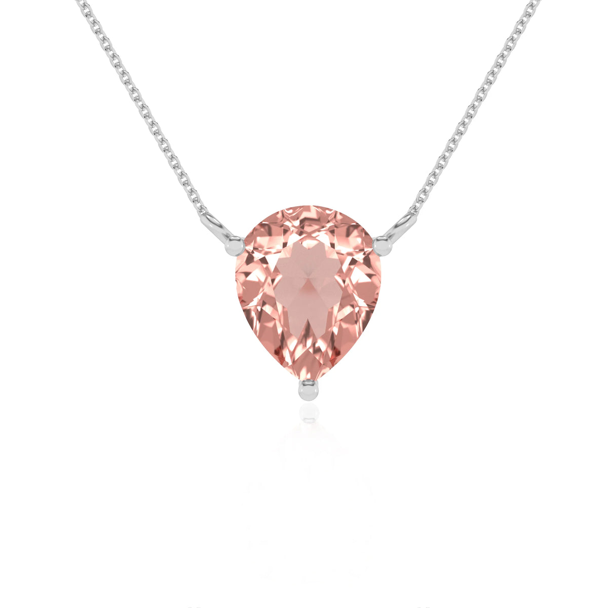 lab grown morganite pear solitaire necklaces in white gold 