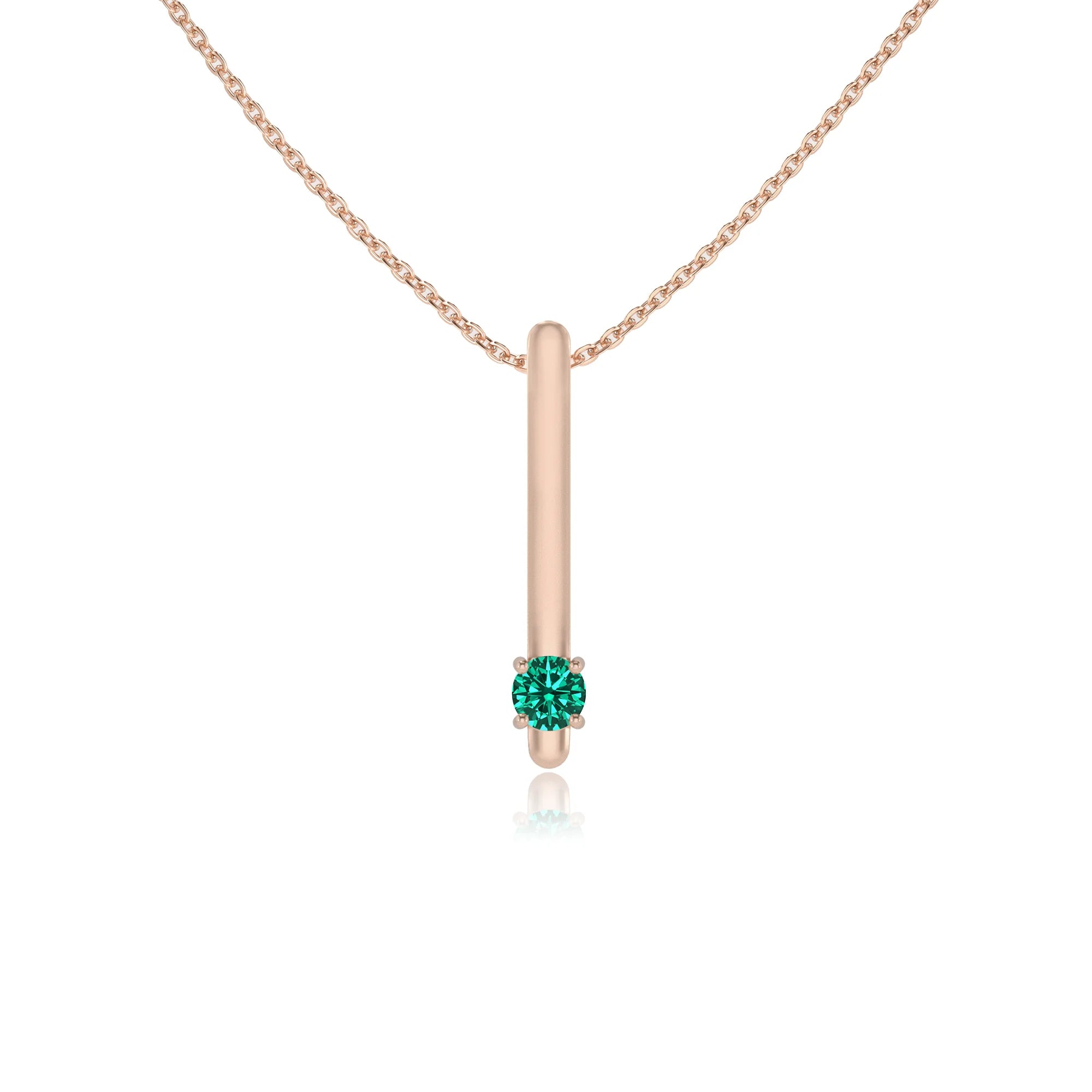 lab grown emerald round bar necklaces in rose gold 