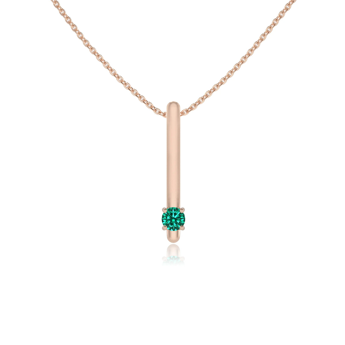lab grown emerald round bar necklaces in rose gold 