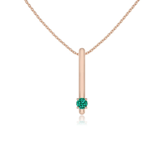 lab grown emerald round bar necklaces in rose gold 
