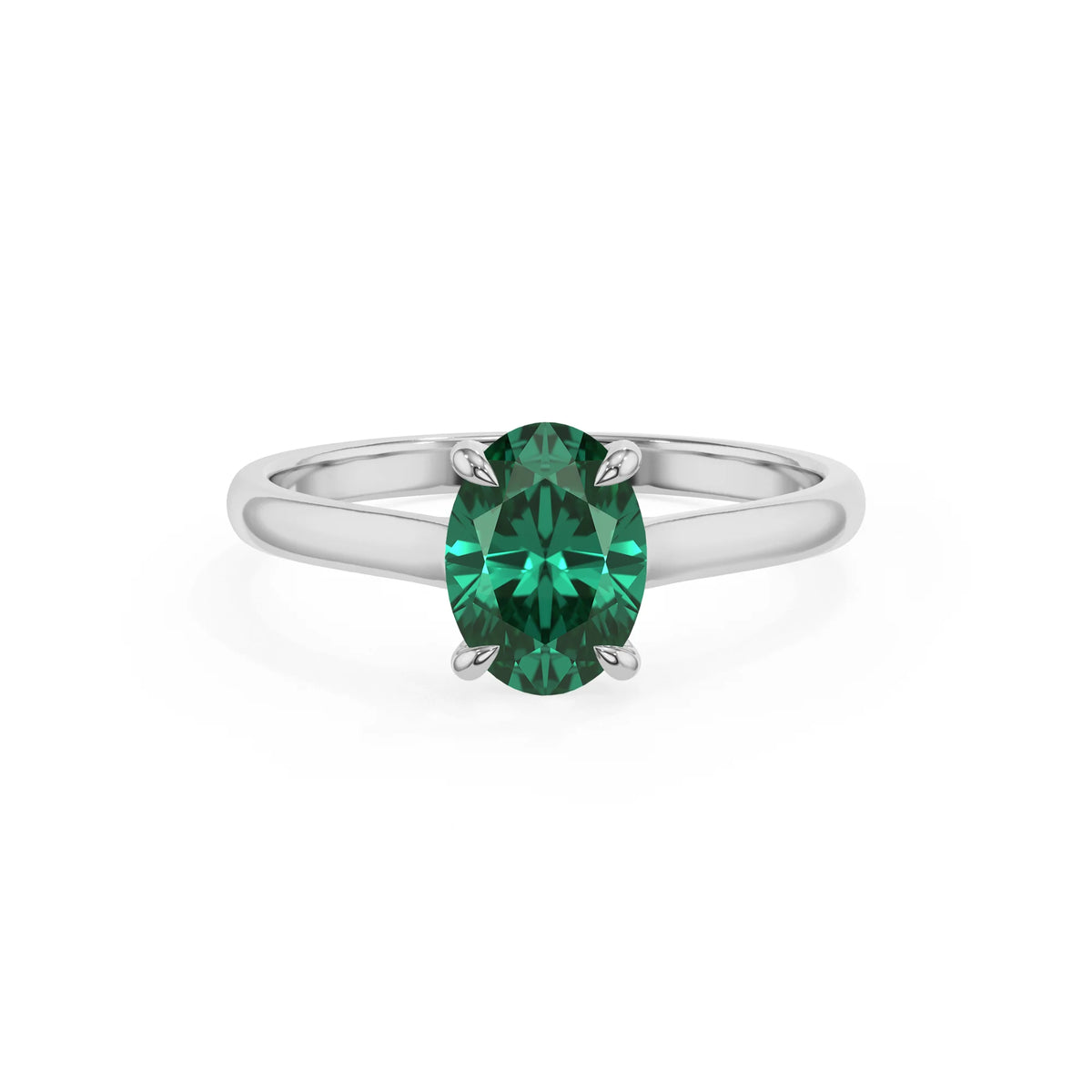 lab grown emerald oval solitaire rings in white gold 