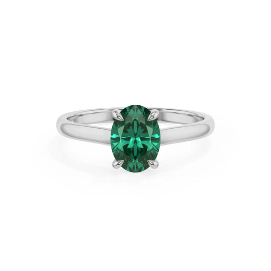 lab grown emerald oval solitaire rings in white gold 
