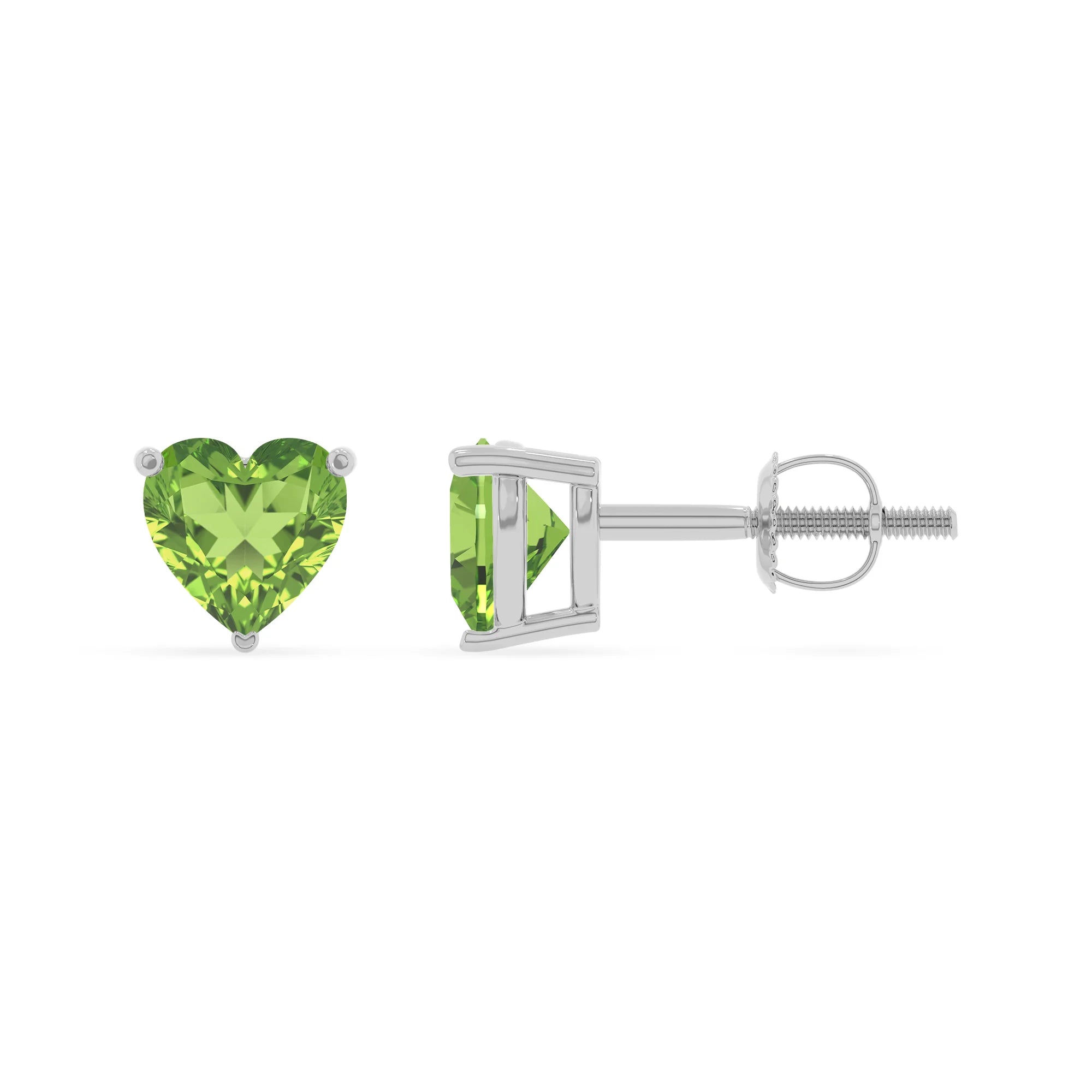natural peridot heart stud earrings in sterling silver 