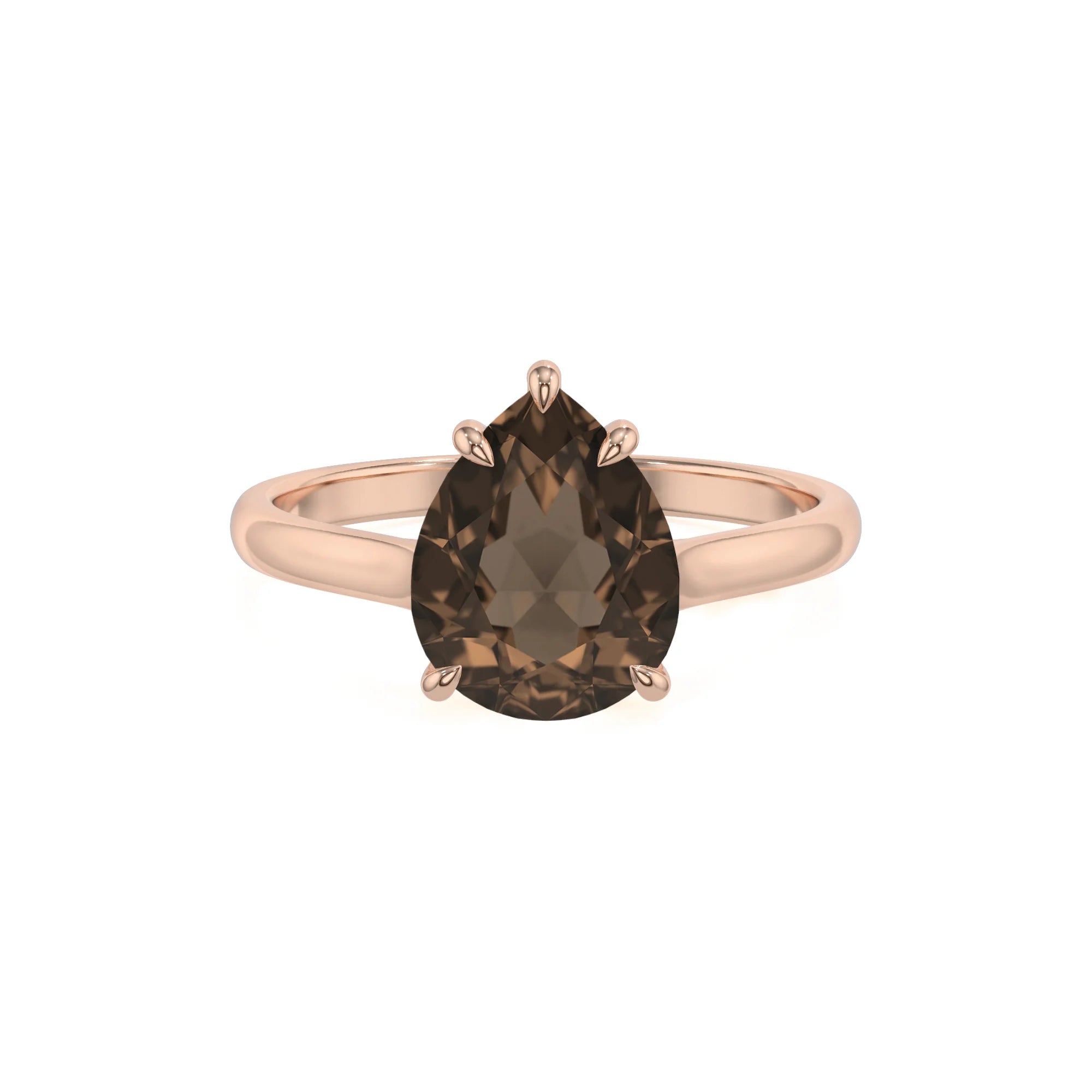 natural smoky-quartz pear solitaire rings in rose gold 