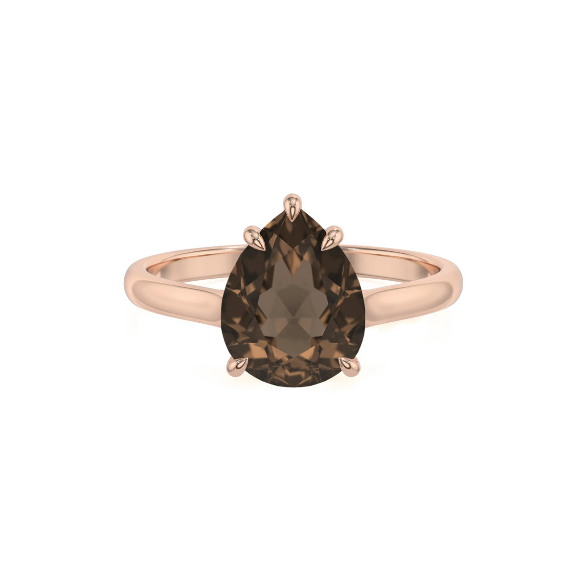 natural smoky-quartz pear solitaire rings in rose gold 