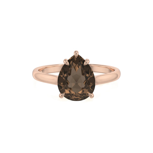 natural smoky-quartz pear solitaire rings in rose gold 