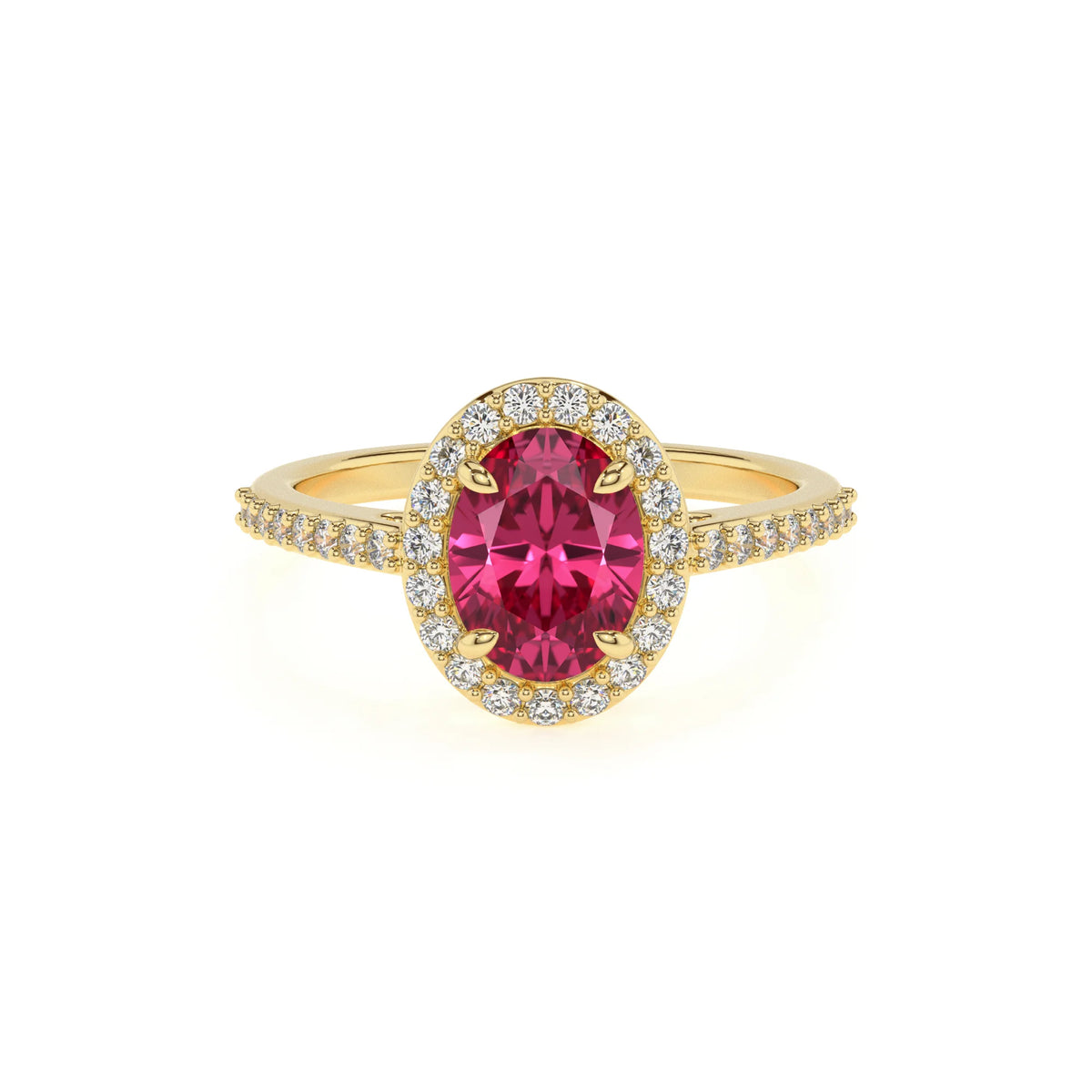 lab grown pink-tourmaline oval solitaire rings in yellow gold 